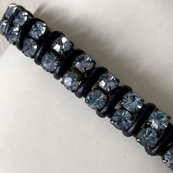 Fossil Sky Blue Crystal Rhinestone Leather Wrapped Bracelet Bohemian Sparkle - Picture 5 of 16